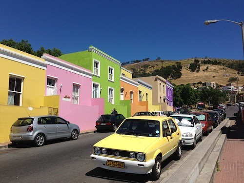 Brightly painted Indonesian?houses in Cape Town.