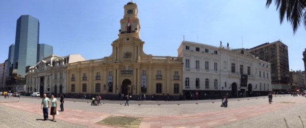 Santiago's City Hall (on the right) sits next to a Tuscan-inspired building that holds the National Museum.