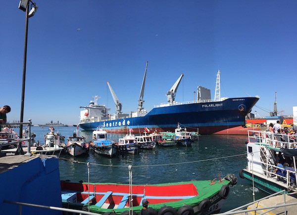 The waterfront is still busy since much of Chile's exports flow through.