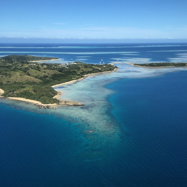 A view of one of Fiji's outlying islands shows a reef like the one that leapt out at me.