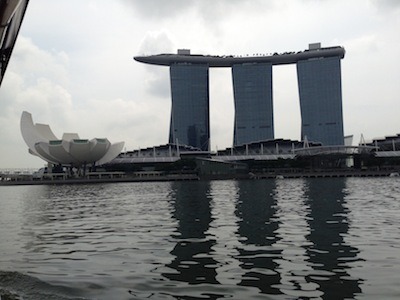 Here's a view of the Marina Bay Sands from the Marina. Doesn't that look like a Bratwurst?